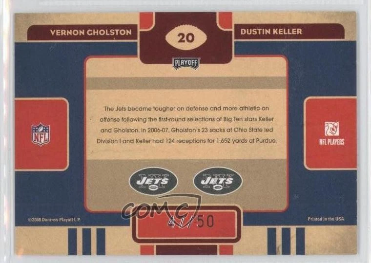 2008 Playoff Contenders Black 47/50 Vernon Gholston Dustin Keller Rookie RC 0j5 - Image 2 of 3