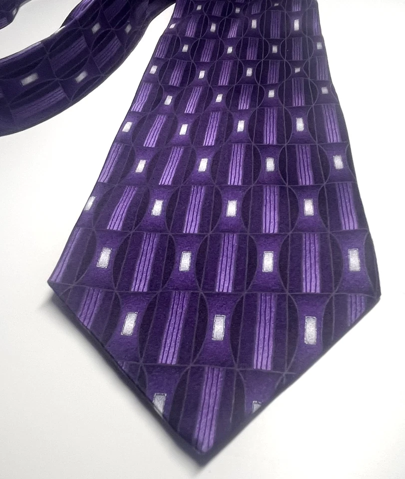 Corbata Carlo Palazzi Studio para hombre 100 % seda púrpura negro blanco Foto 2 de 4