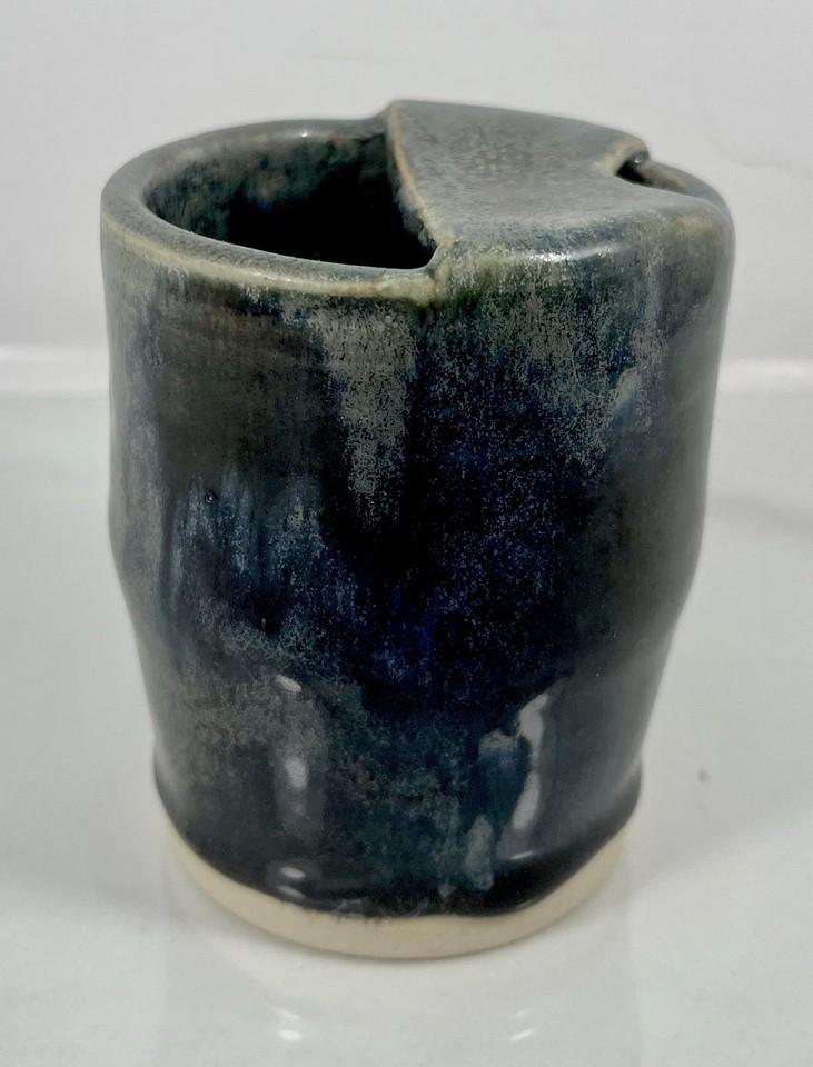 Studio Art Pottery Glazed, Signed, Artisan made Hand Thrown Mini Vessel Mid Mod