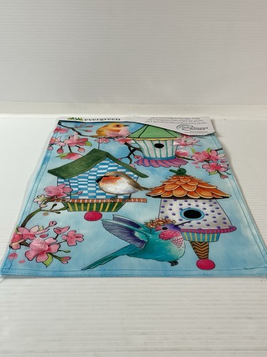 "Casa de pájaros de hoja perenne y pájaros sobre apliques de flores de cerezo bandera de jardín 12,5""x18""" - Imagen 4 de 18