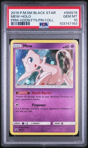 2019 POKEMON SM BLACK STAR PROMO HIDDEN FATES PIN COLL #SM215 MEW-HOLO PSA 10