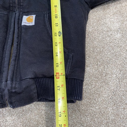 Carhartt Jacket Youth XS 6 Black Canvas Hooded Insulated Duck Quilted Lining - Picture 7 of 8