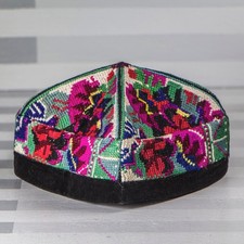 Vintage Central Asian Hand-Embroidered Skullcap Hat Uzbek Tajik Doppi Tubeteika