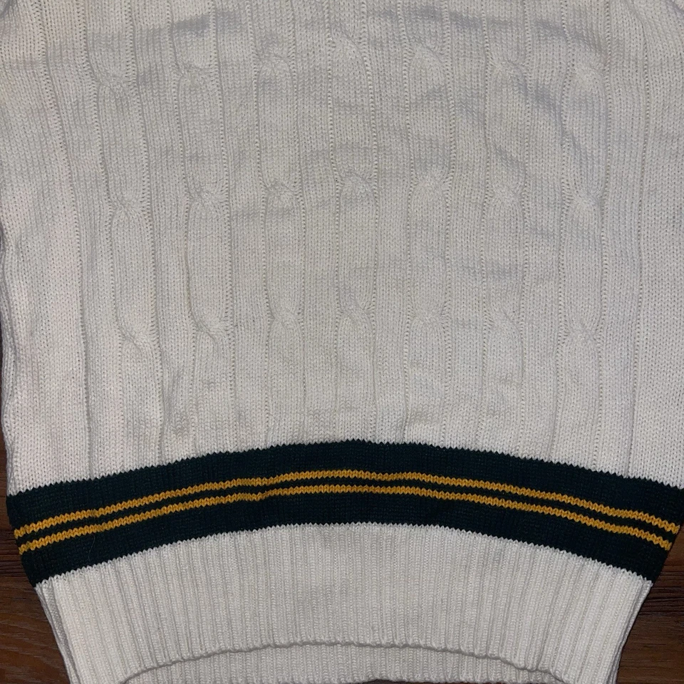 Chaleco Suéter Tenis Cricket Tejido con Cable De Colección Blanco Verde Amarillo Algodón XL DE COLECCIÓN Foto 3 de 4
