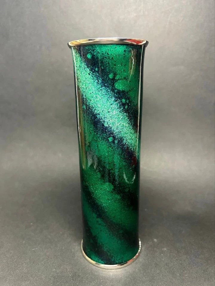 Owari Cloisonne Musen Shippo Bud Vase Kato Studio 18cm Green Display Kept Japan - Image 1 of 4