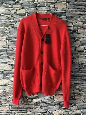 Douglas Hayward Wool Blend Knitted Rib Cardigan Red UK Medium Brand NEW