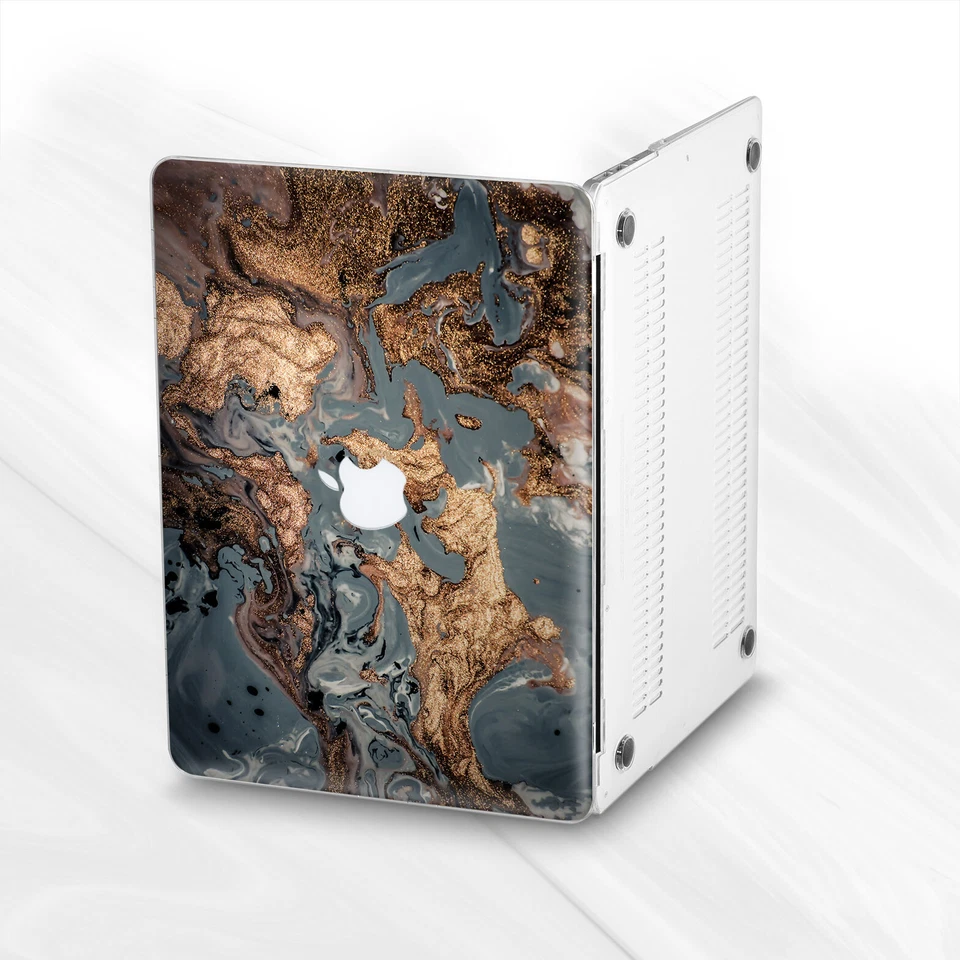 Gray Black Gold Oil Marble Hard Case Cover For Macbook Air 11 13 Pro 13 14 15 16 - Image 4 of 4