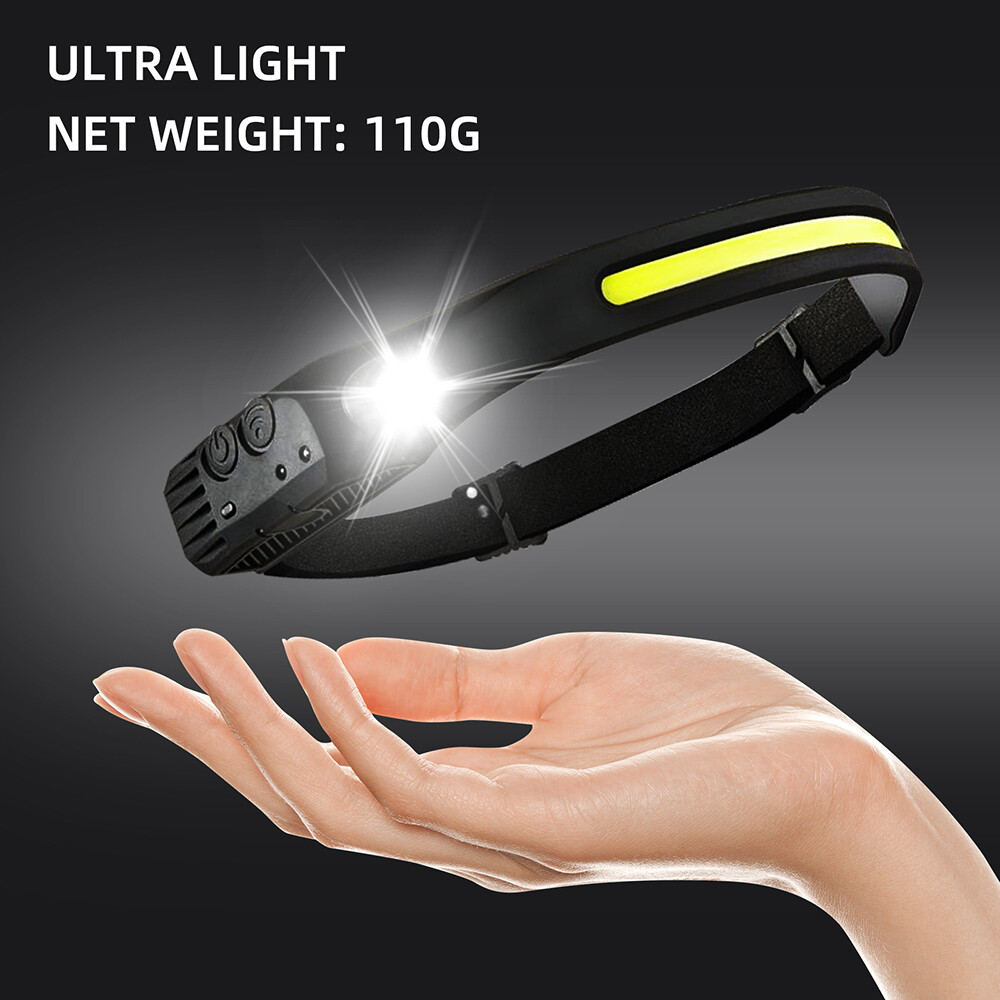COB+LED Motion Sensor Headlamp USB Rechargeable Headlight Torch - Foto 6