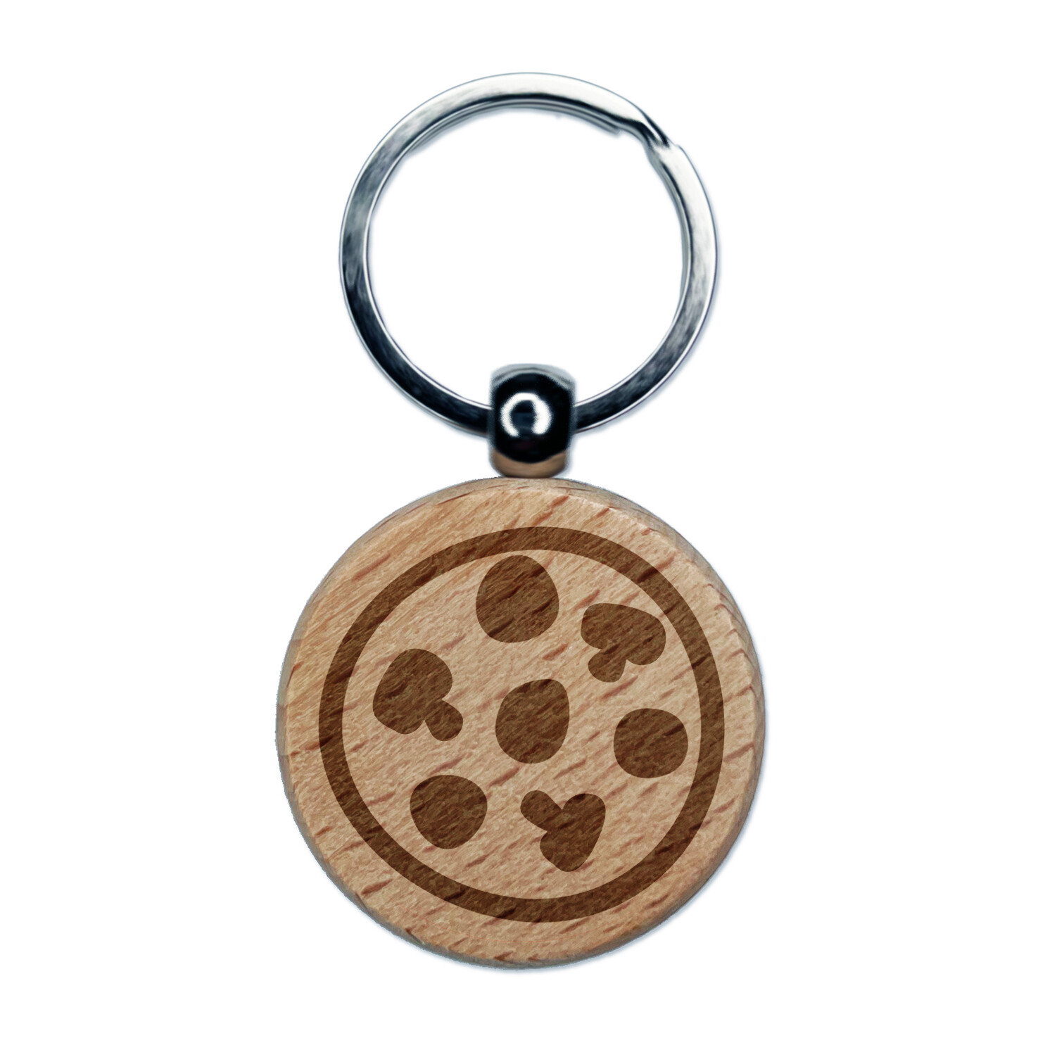 Pepperoni Mushroom Pizza Doodle Engraved Wooden Keychain Charm