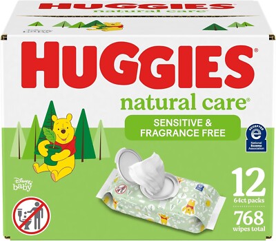 Huggies Natural Care Baby Wipes, Unscented, 12 Packs (768 Wipes),  Hypoallergenic