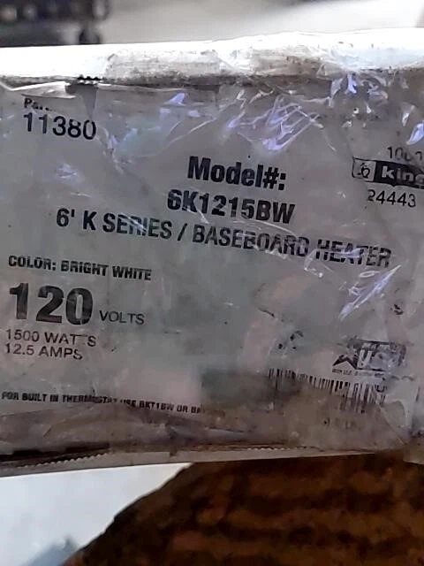 Calentador de zócalo King Electric 6K1215BW 6 ft 120 V K - 1500 W, blanco Foto 4 de 4