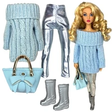 Eledoll Clothes Fashion Pack for 12 inch Doll Baby Blue Silver Set