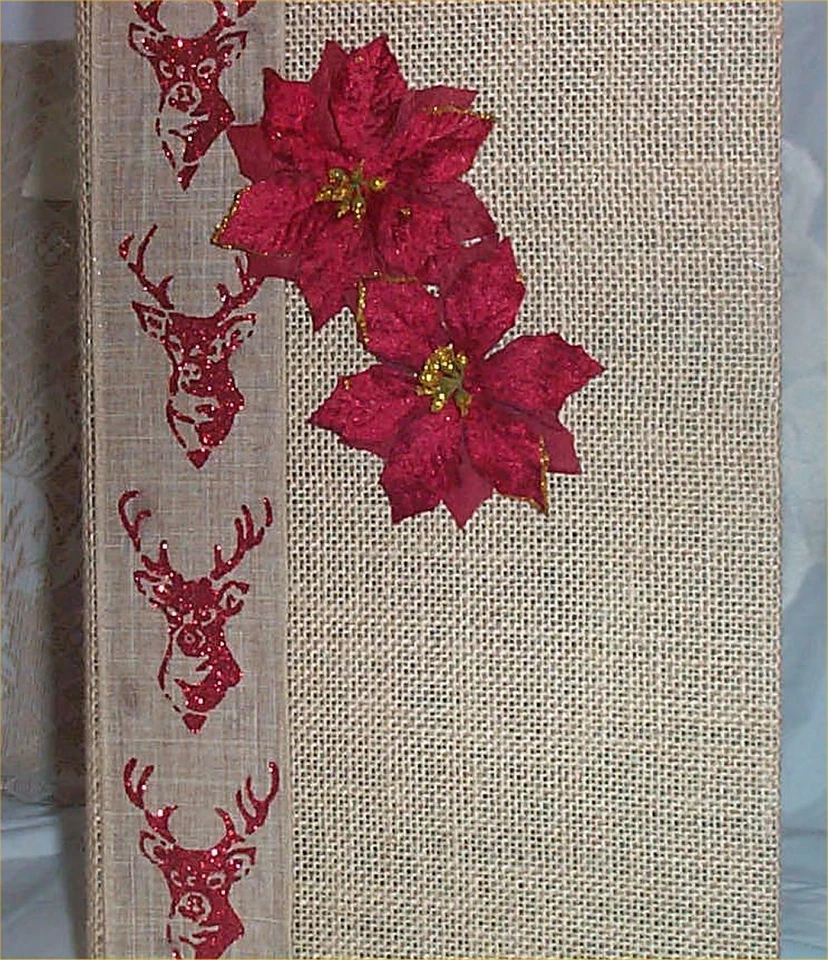 Álbum de fotos de arpillera navideña #21 cinta de granja de campo hecha a mano ciervos lg tiene capacidad para 300 Foto 4 de 4