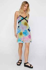 Nasty Gal - Floral Print Mesh Lace Trim Cami Dress