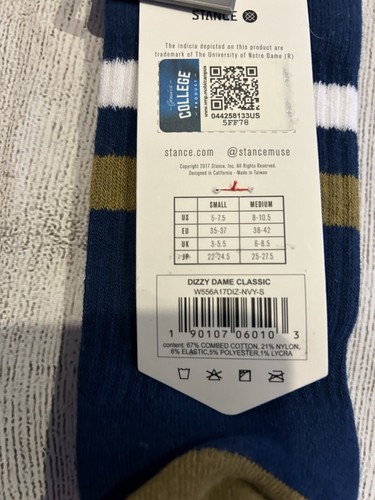 NEU Stance Notre Dame offizielle Crew-Socken weißgold marineblau Damen klein 5-7,5 - Bild 3 von 4
