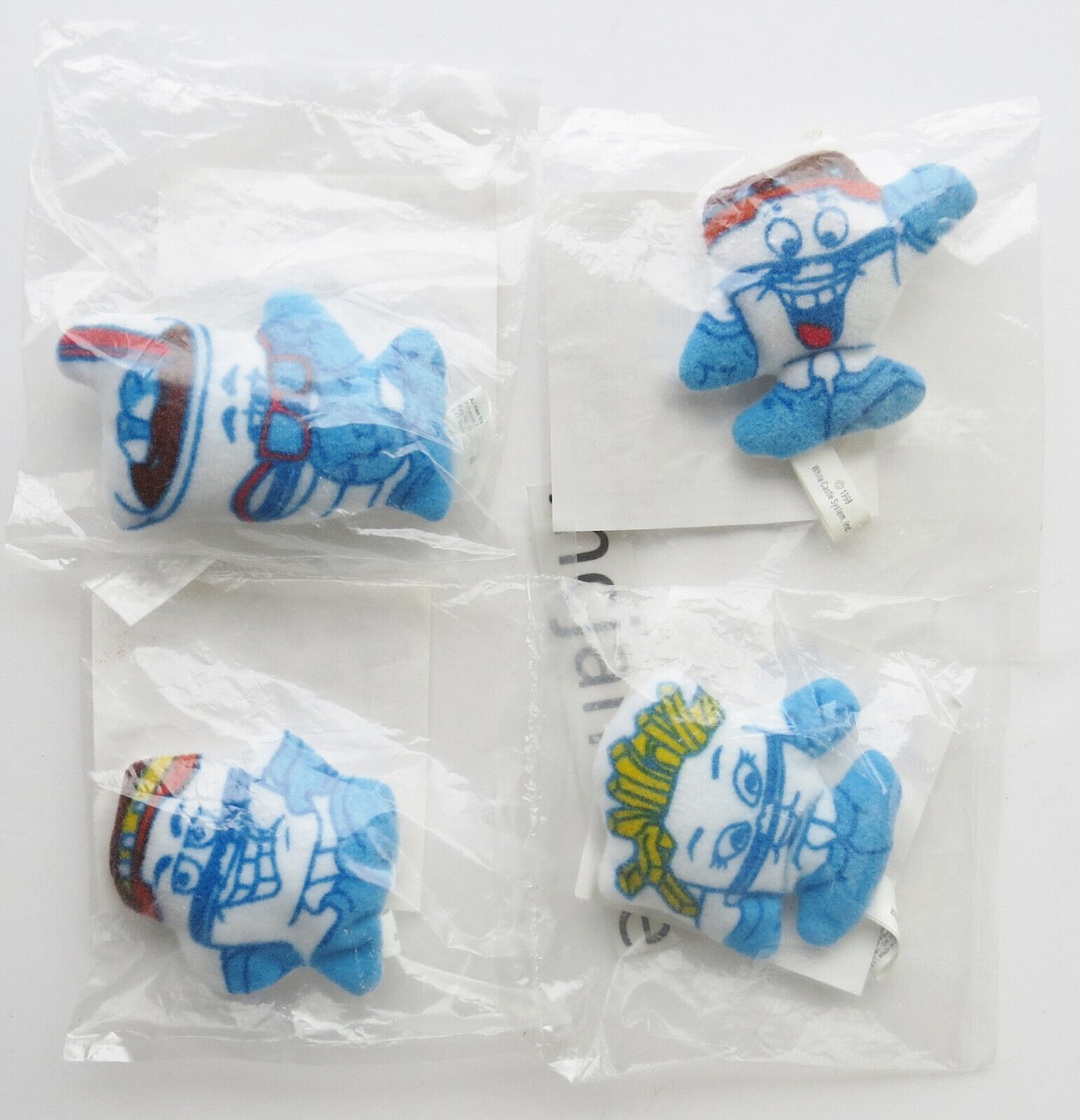 超レア　ホワイトキャッスル　White Castle ミールトイ　ビンテージ MIP SET 4 White Castle 1998 MINI PLUSH CASTLEBURGER DUDES