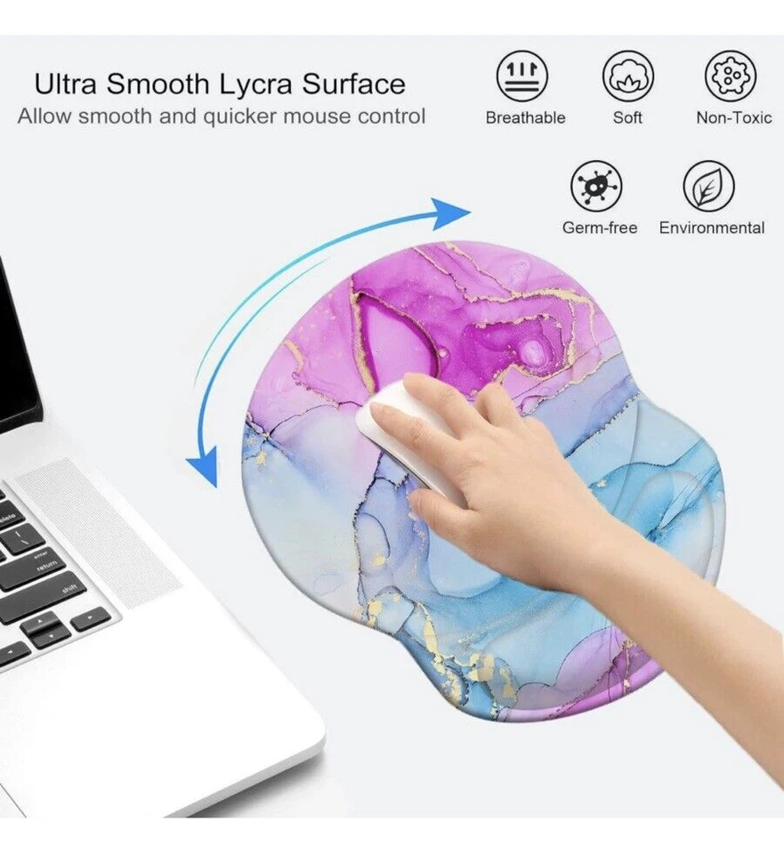 Ergonomic Design Mouse Pad with Wrist Rest Support Pink/blue Marble NEW!! - Image 3 of 4