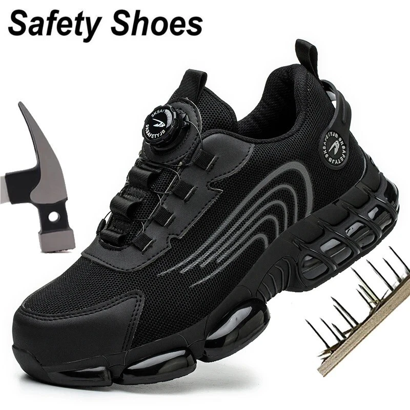 Chaussures de sécurité à bouton rotatif pour hommes baskets de travail Noir - Photo 1/4