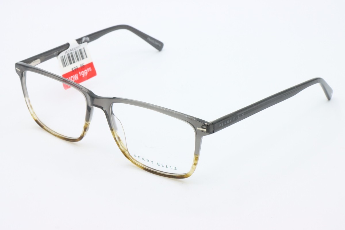 Perry Ellis Pe 394-2 Gray Horn Authentic Eyeglasses 55-16-145 Perry Ellis Eyeglasses Frames PE394-2 Gray Yellow Rectangle  main image 3