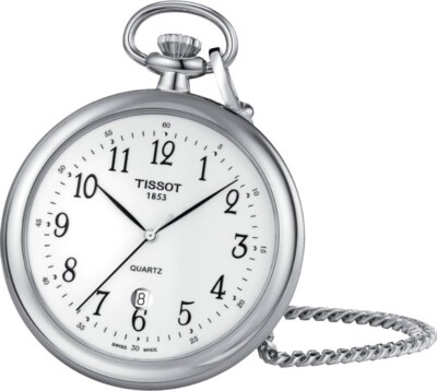 TISSOT Pocket Watch LEPINE Quartz Battery Operated Analog Drop Chain Silver NEW