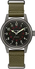 Bulova Men's Military Automatic Hack Feature Green Leather Watch 38 MM 98A255