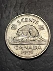 1991 CANADA 5 CENTS/NICKEL KEY DATE LOW MINTAGE