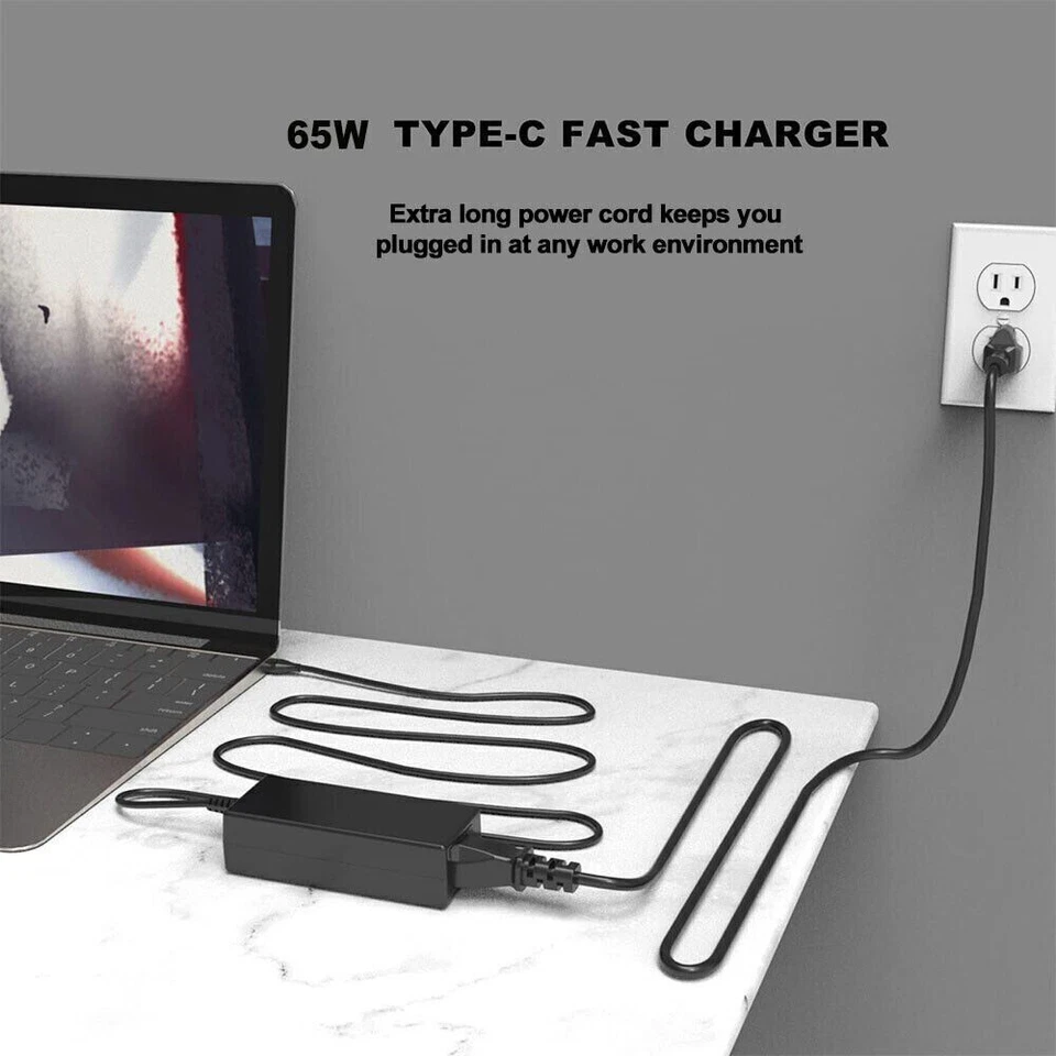 Cargador rápido USB-C tipo C PD de 65 W adaptador de CA cargador de computadora portátil fuente de alimentación universal Foto 3 de 4
