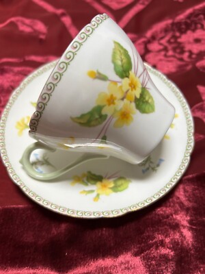 食器 primrose Shelley Primrose Pattern Green Handle Cup & Saucer New Cambridge