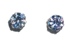 Stainless Steel 6mm Light Blue CZ Cubic Zirconia Stud Earring