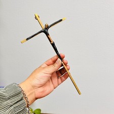 Vintage Mid-Century Modernist Brass & Bronze Wall Crucifix 10" — listing 2