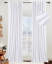 White Blackout Curtains Linen Blackout Curtains for Bedroom 96 Inches Long,Back
