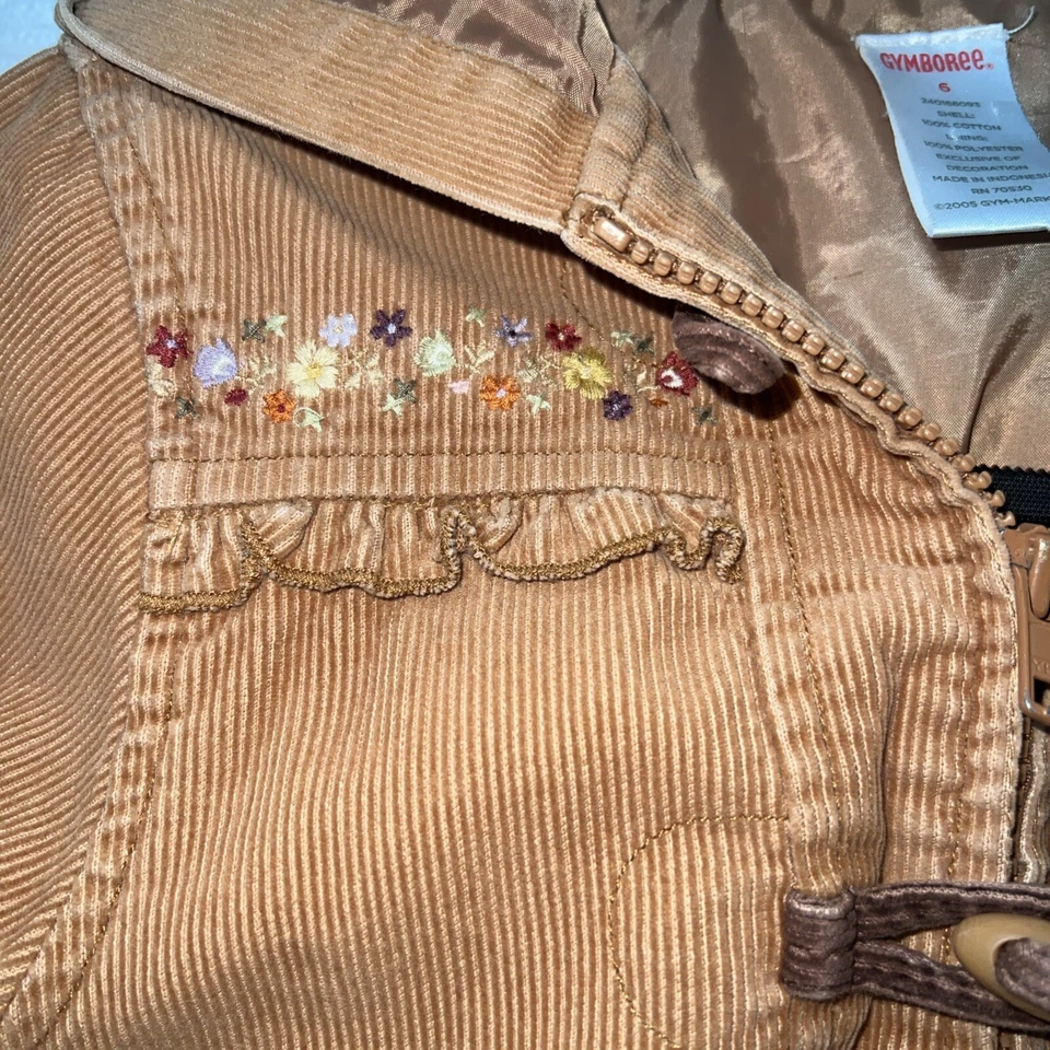 Vintage Gymboree Girls Hooded Corduroy Jacket Size 6 Brown with Flower Details - Image 3 of 4