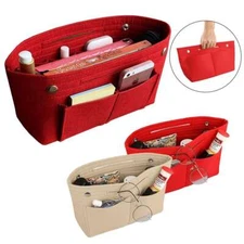 Multi-Pocket Handbag Insert Bag Felt Fabric Purse Bag Liner Organizer Red/Beige