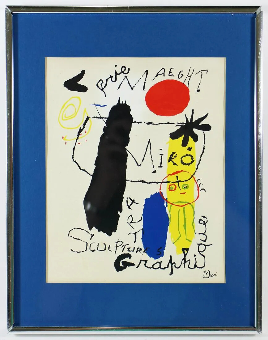 Rare Joan Miro Galerie Maeght Art Sculpture Graphique framed
