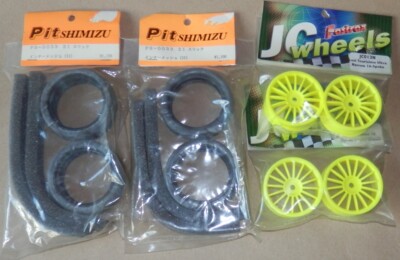 1/10 Fastrax 21mm gelb Speichenrad + Pit Shimizu Slick Reifensatz (für Losi) NE