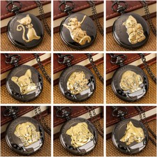 Steampunk Lovely Cat Dog Pet Quartz Pocket Watch for Men Women Pendant Necklace