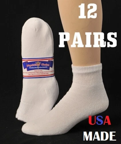 12 Pairs Mens Physicians Choice White VENTILATED Diabetic Ankle Socks 9-12 Shoe