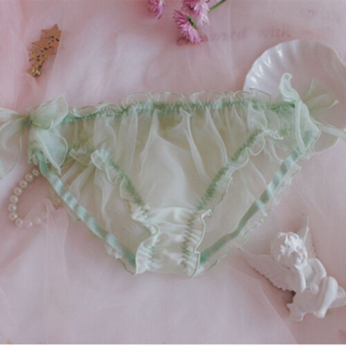 Ladies Chiffon Tulle Sheer Underwear Briefs Bow Pleated Frill Knickers Lolita - Picture 16 of 19