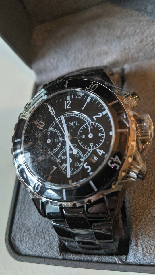 Reloj cronógrafo esfera negra cincel con fecha cerámica para hombre TPW5 Foto 4 de 4