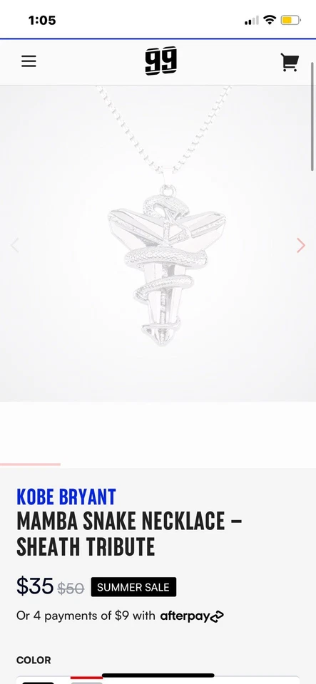 Collar Colgante Conmemorativo Kobe Bryant Mamba Negra Acero Inoxidable Foto 3 de 3