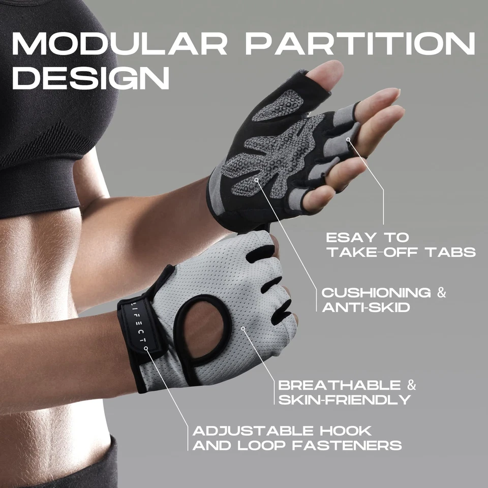 LIFECT Essential Breathable Workout Gloves Weight Lifting Gym Fingerless - Image 4 of 4