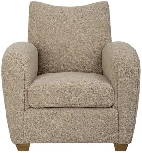 Cozy Teddy Farmhouse Accent Chair in Brown Wood and Fabric - Picture 5 of 5