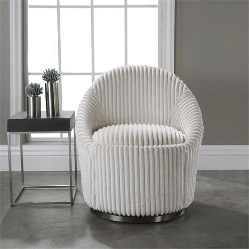 Uttermost Crue Wood Stainless Steel and Fabric Swivel Chair in White - Picture 2 of 10