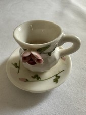 Miniature teacup and saucer with a rose detail For Dollhouse 1piece