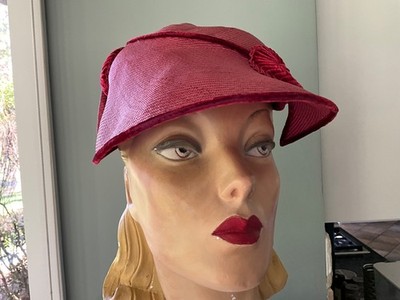 VINTAGE 1930s-40s BONWIT TELLER STRAW & Velvet trim Hat  display picture 1