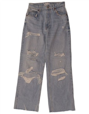 ZARA Damen High Rise Distressed Wide Leg Jeans EU 38 Small W30 L29 Blau BA08
