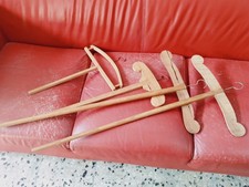 Lotto 4 Grucce Appendiabiti Vintage Legno con Asta Guardaroba Alta Modernariato