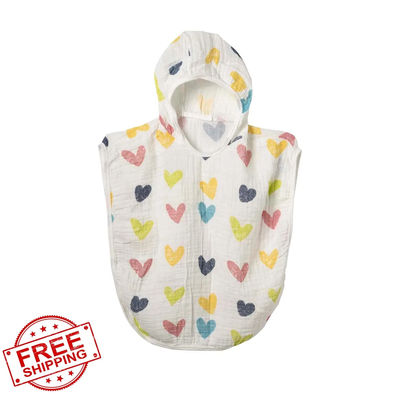 BEBELOP Muslin Baby Bath Poncho Hooded Towel Colorful Heart