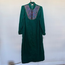 Vintage Amanda Stewart Housecoat Womens Medium Green Lounge Dress Robe Zip NEW