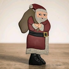 Vintage Folk Art Wooden Santa Claus Cutout Hand Painted Christmas Decor 17"